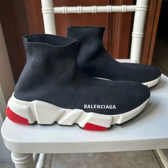 Balenciaga Speed cloth trainer sneaker  Black Red White Womens US 7 - Picture 1 of 6